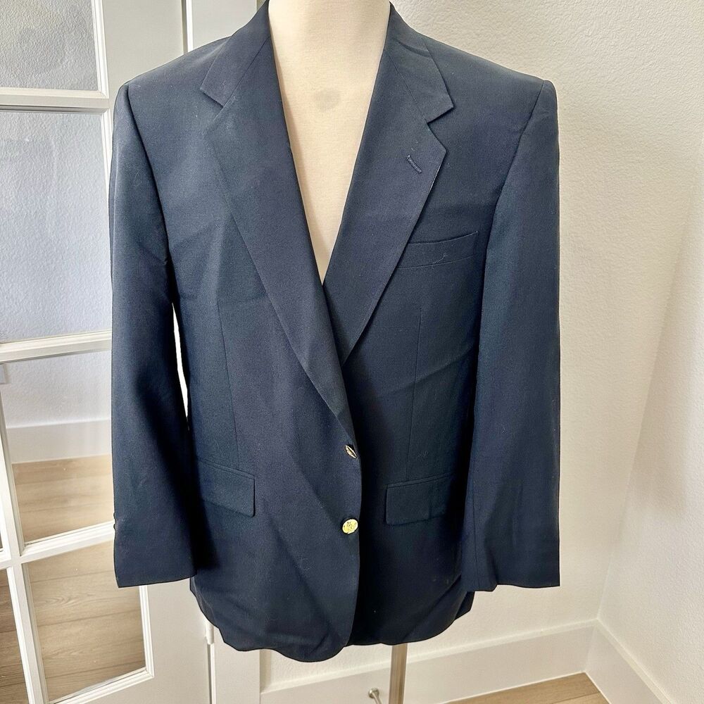 Austin Reed Blazer Men 46R Navy Blue Wool Gold Buttons Dillards Jacket Classic